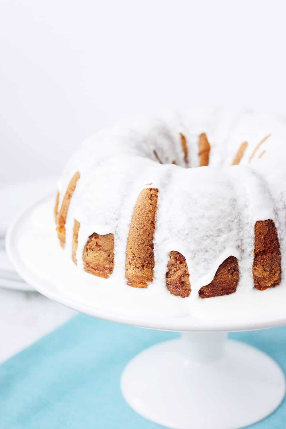 Cake mix coffee cake bundt cake with vanilla glaze