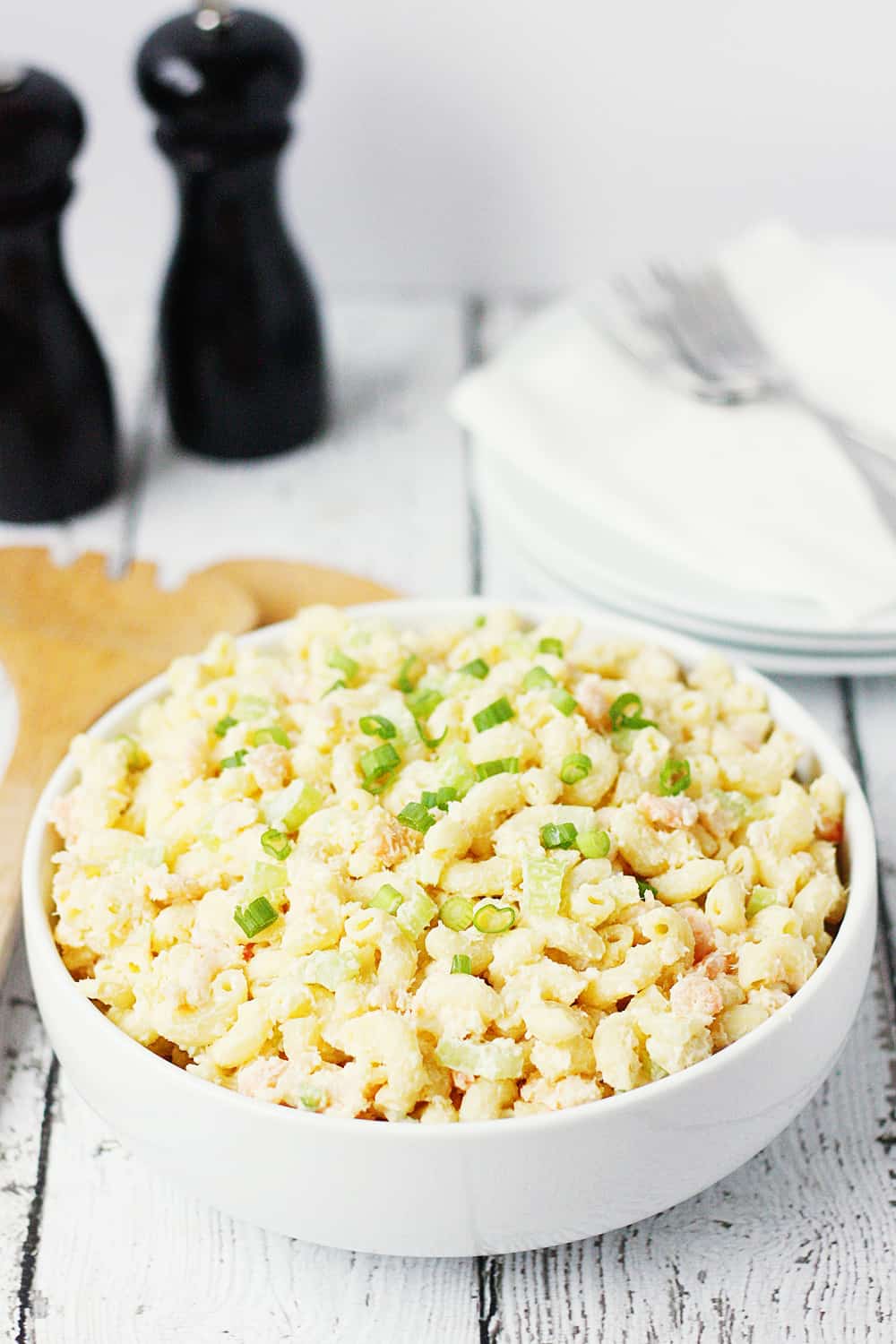 SHRIMP PASTA SALAD -- This shrimp pasta salad is a tasty way to switch up your typical macaroni or pasta salad. It takes a few more steps than your typical mac salad but it's so worth it! | halfscratched.com