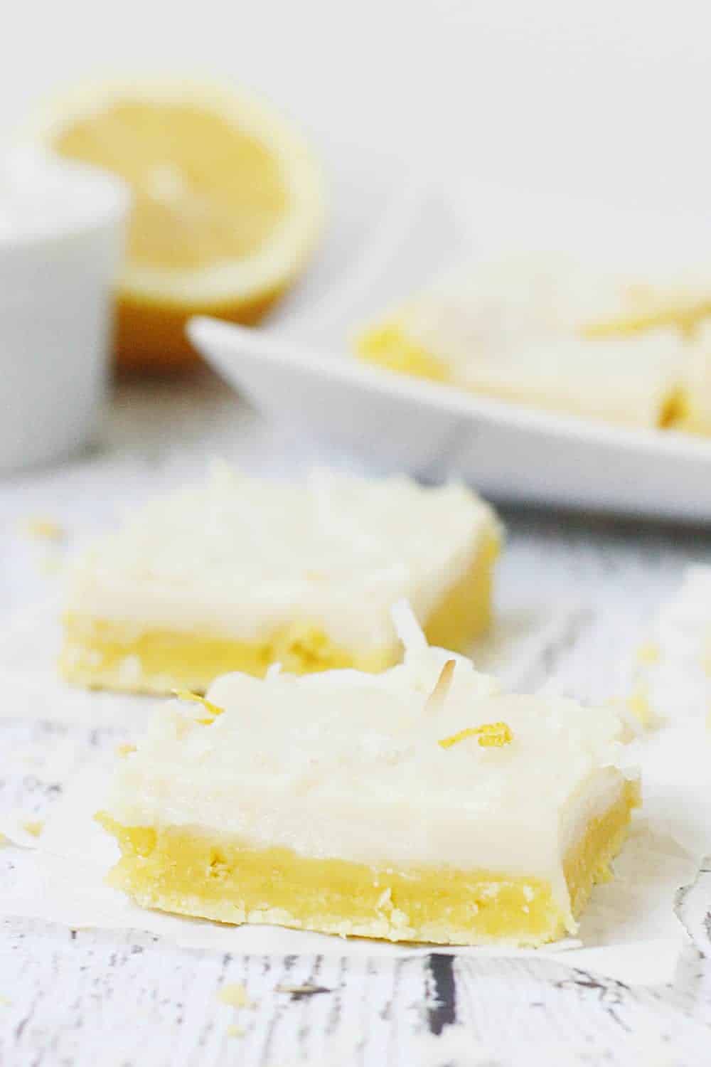 Easy Lemon Bars with a Cake Mix side close up