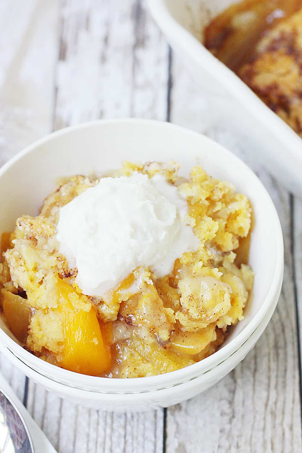 Easy Peach Cobbler Dump Cake | Half-Scratched