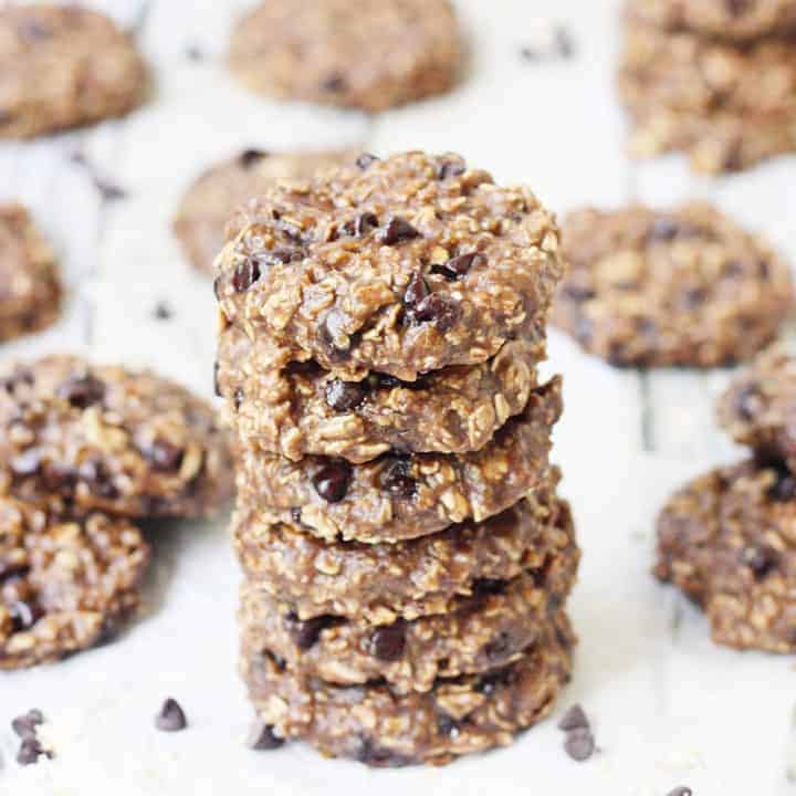 Double Chocolate Peanut Butter Protein Cookies - Double chocolate peanut butter protein cookies require only 5 ingredients and 5 minutes to prep. They're extra soft and chewy, delicious, AND gluten-free!