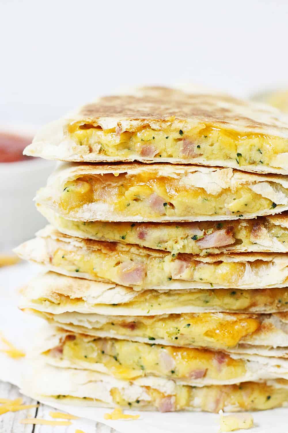 5-Minute Broccoli Ham & Cheese Quesadilla -- A quick and easy way to prepare a midweek meal and pack in some extra vegetables. Yay!