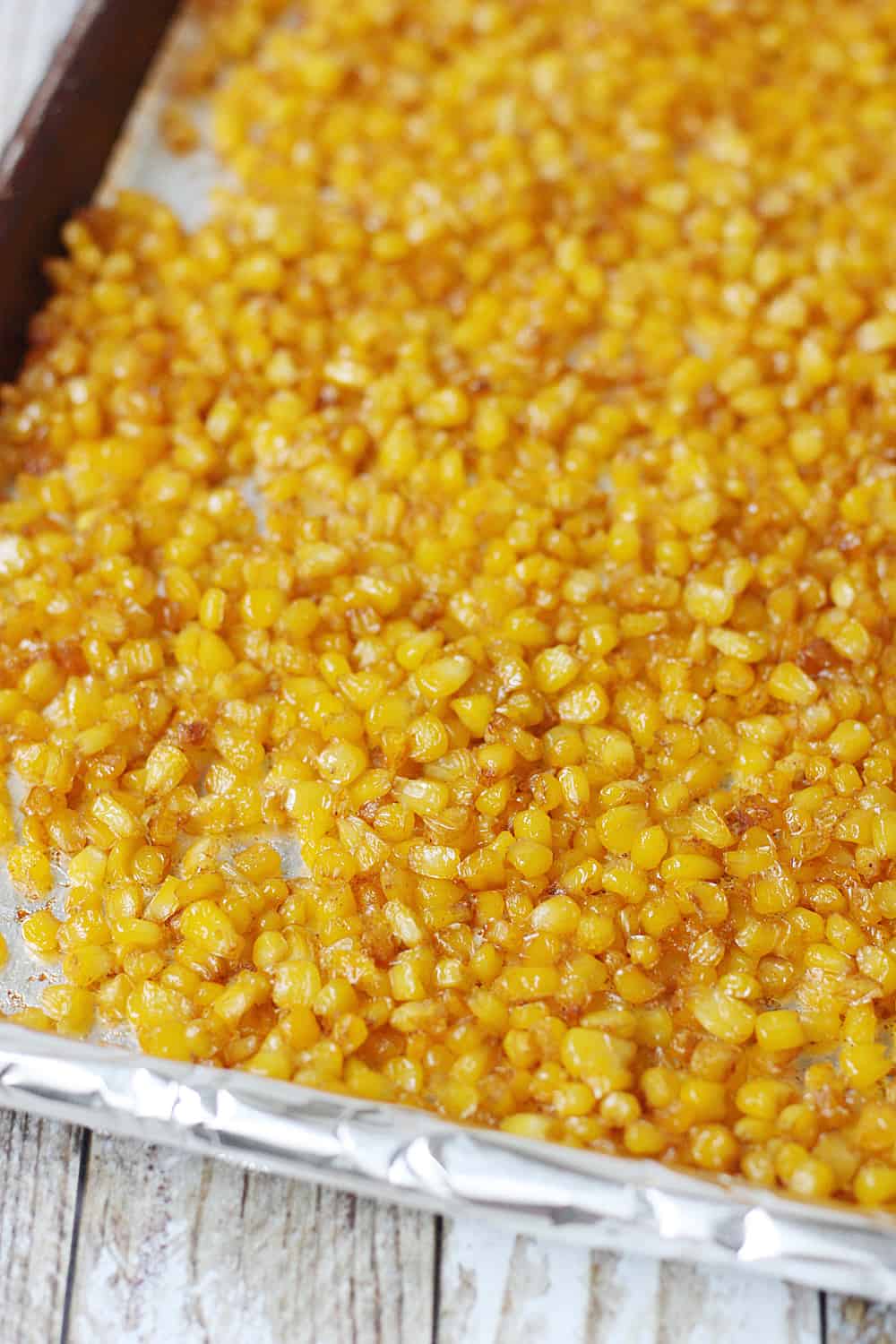 corn on oven baking tray close-up