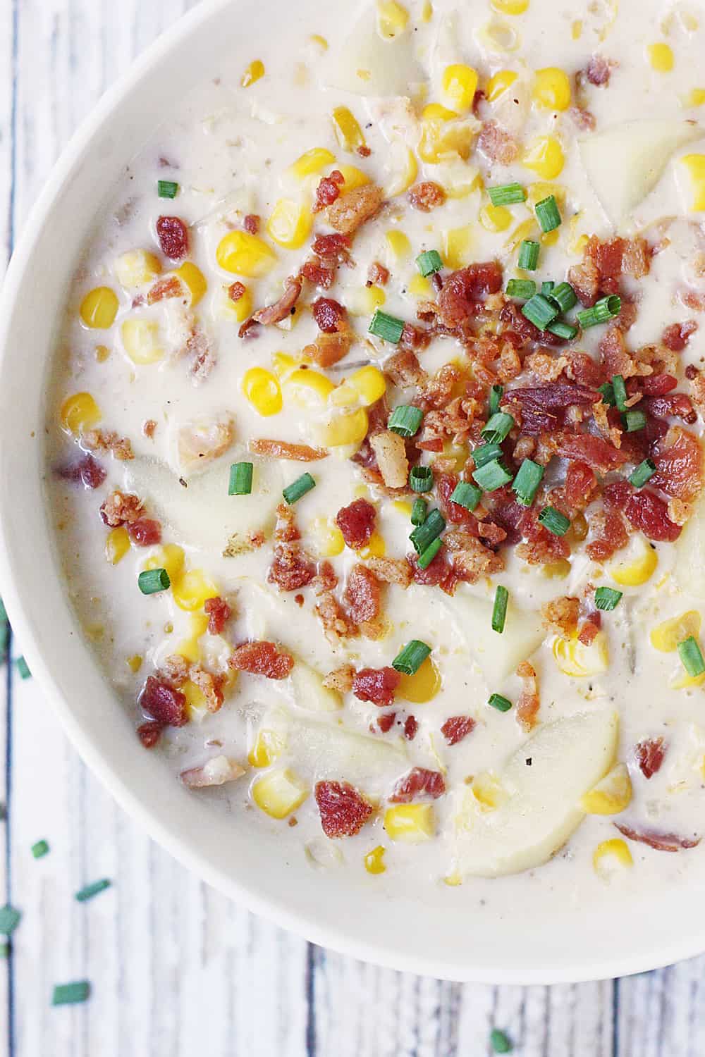 Easy Slow Cooker Corn Chowder top view close-up
