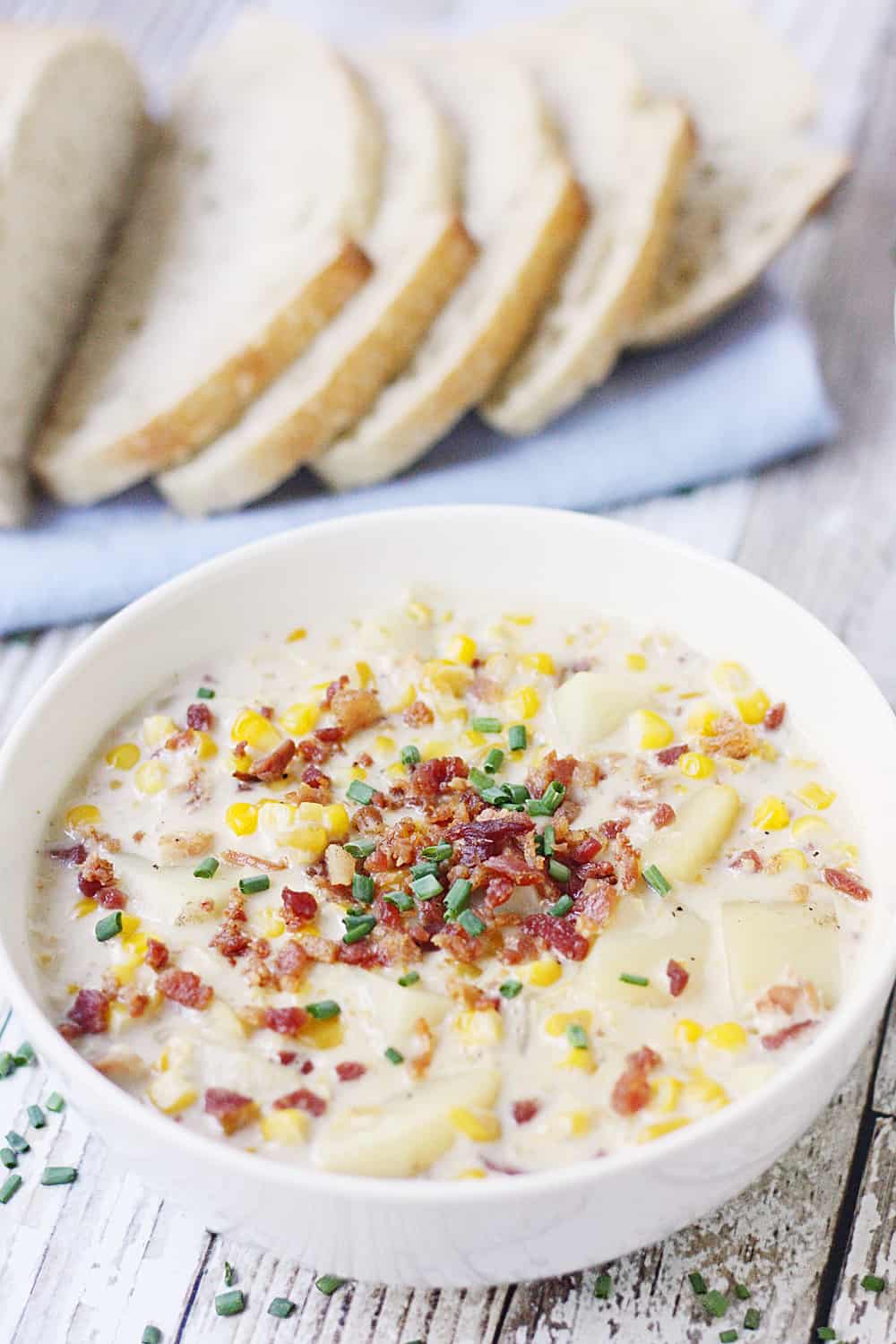 Easy Slow Cooker Corn Chowder side view