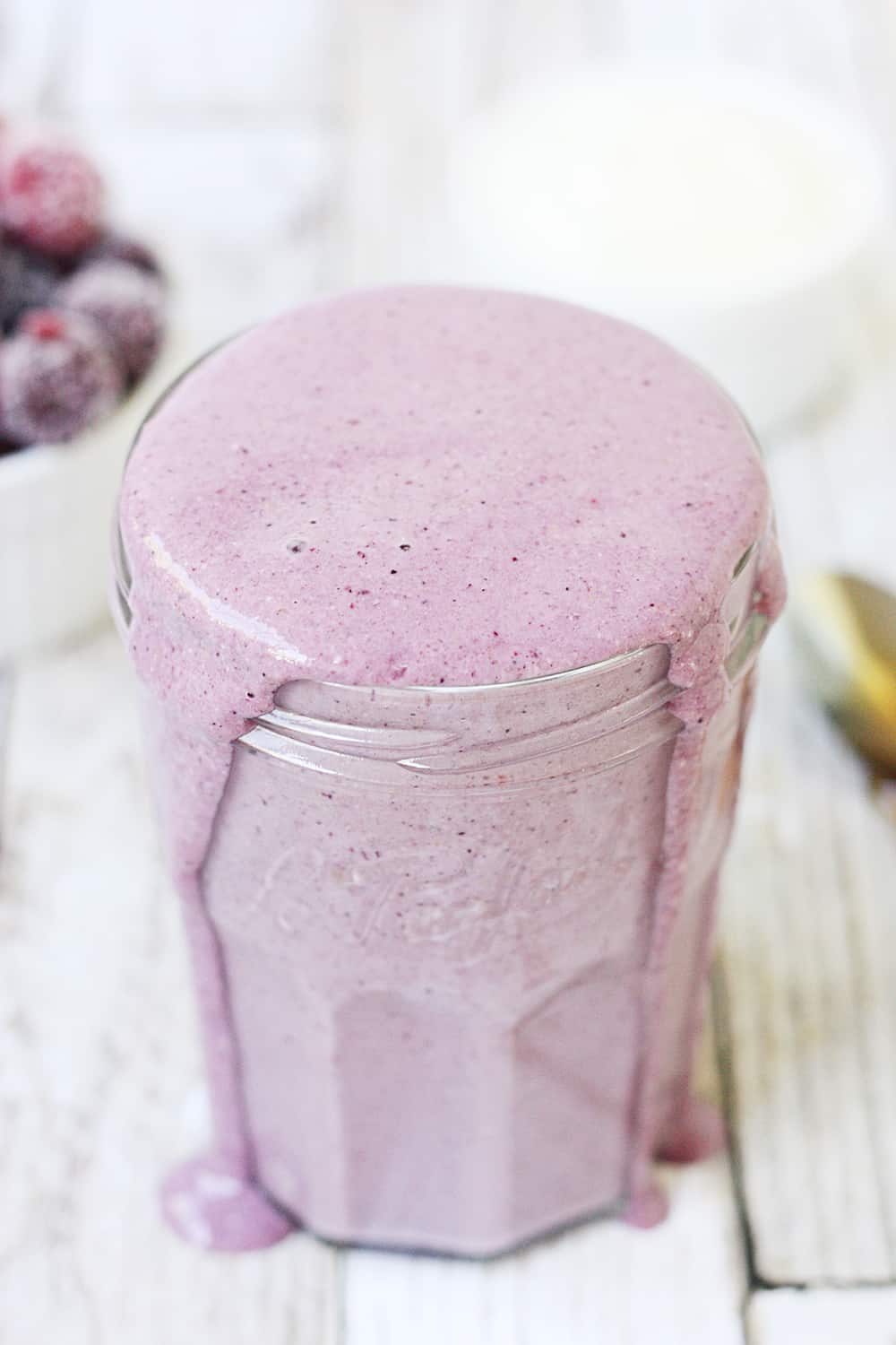 Mixed Berry Protein Smoothie - This mixed berry protein smoothie combines frozen berries, Greek yogurt, steel-cut oats, and protein powder for a healthy, delicious breakfast shake to start your day! #smoothie #proteinshake #proteinsmoothie #shake #breakfast #recipe #berry #halfscratched #ad #easyrecipe