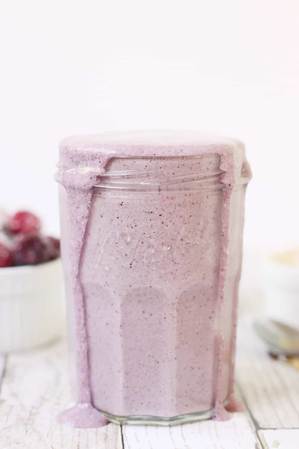 Mixed Berry Protein Smoothie - This mixed berry protein smoothie combines frozen berries, Greek yogurt, steel-cut oats, and protein powder for a healthy, delicious breakfast shake to start your day! #smoothie #proteinshake #proteinsmoothie #shake #breakfast #recipe #berry #halfscratched #ad #easyrecipe