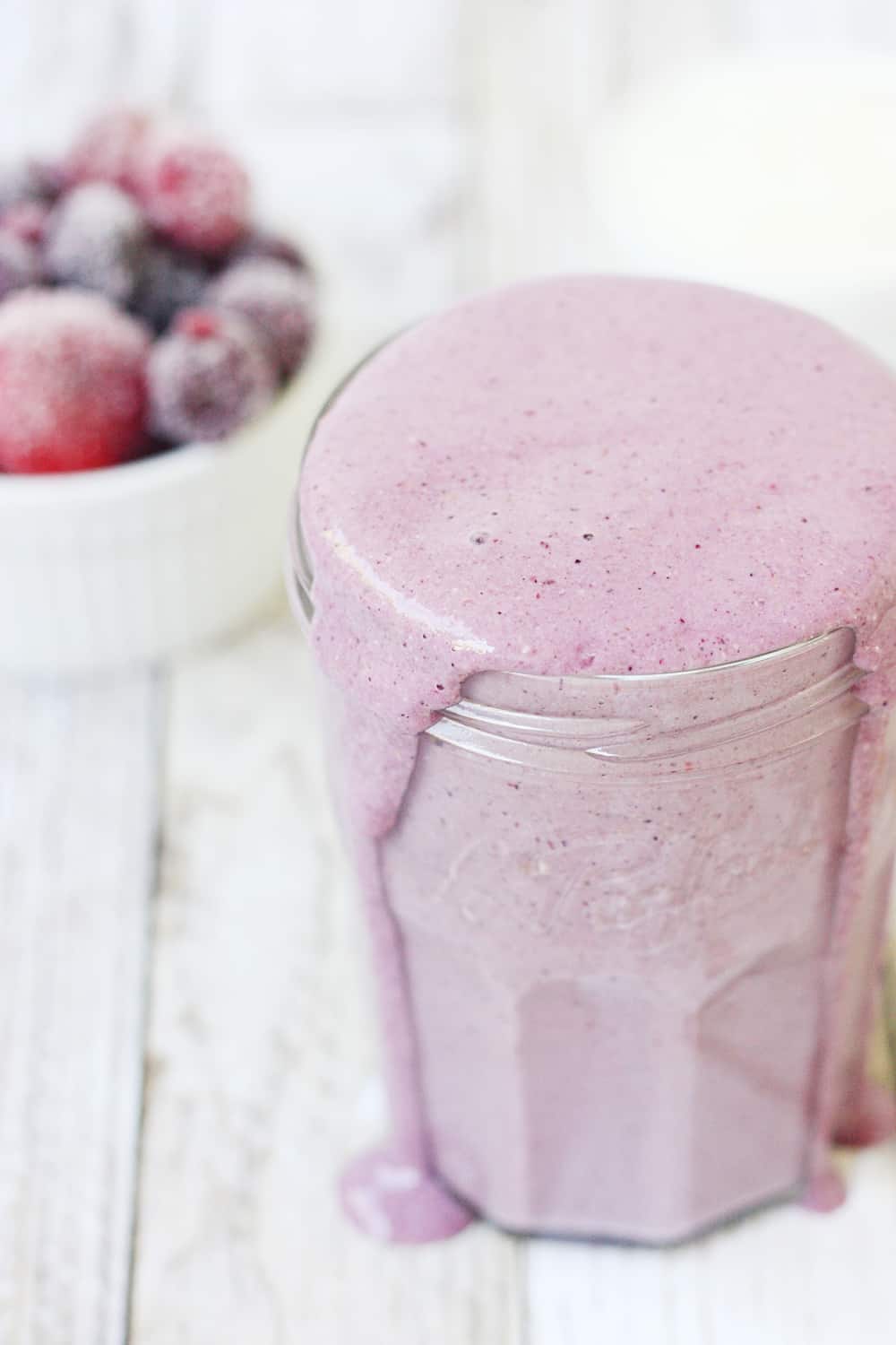 Mixed Berry Protein Smoothie - This mixed berry protein smoothie combines frozen berries, Greek yogurt, steel-cut oats, and protein powder for a healthy, delicious breakfast shake to start your day! 