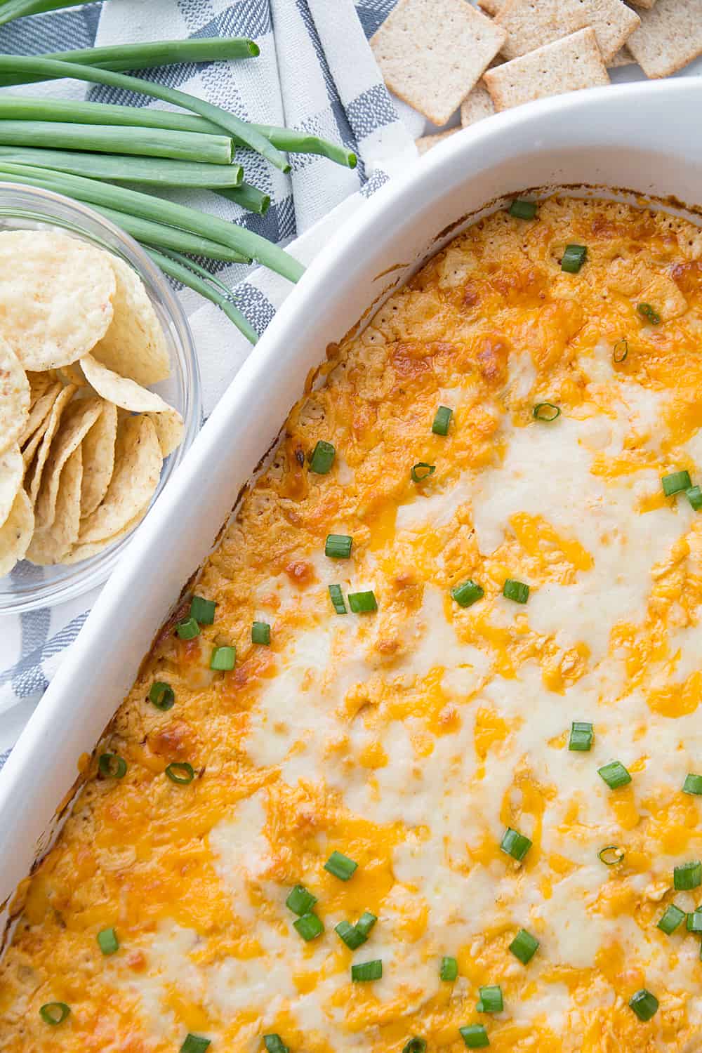 Best Buffalo Chicken Dip fresh from the oven close-up.