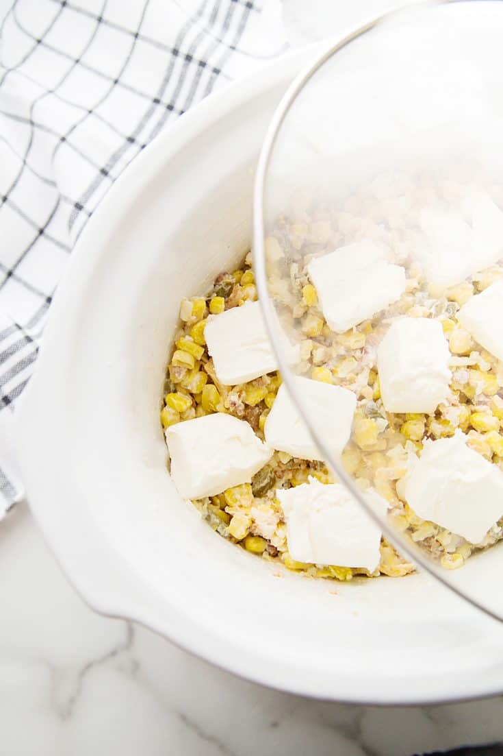 Slow Cooker Cheesy Hot Corn Dip HalfScratched