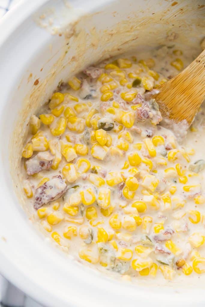 Slow Cooker Cheesy Hot Corn Dip HalfScratched
