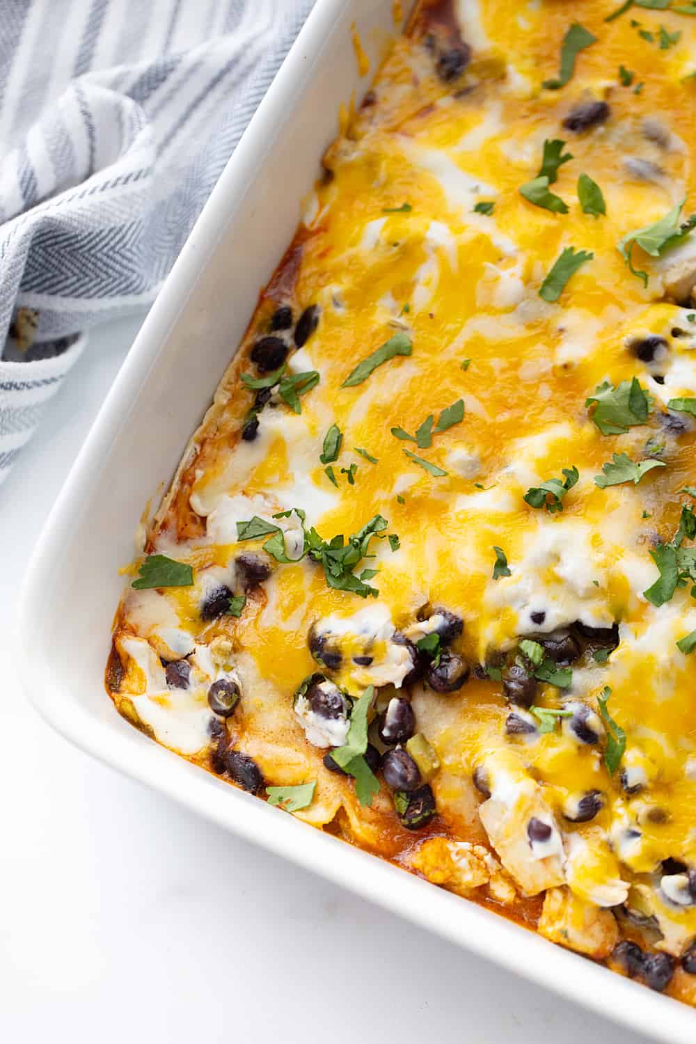 Layered Chicken and Black Bean Enchiladas - Half-Scratched