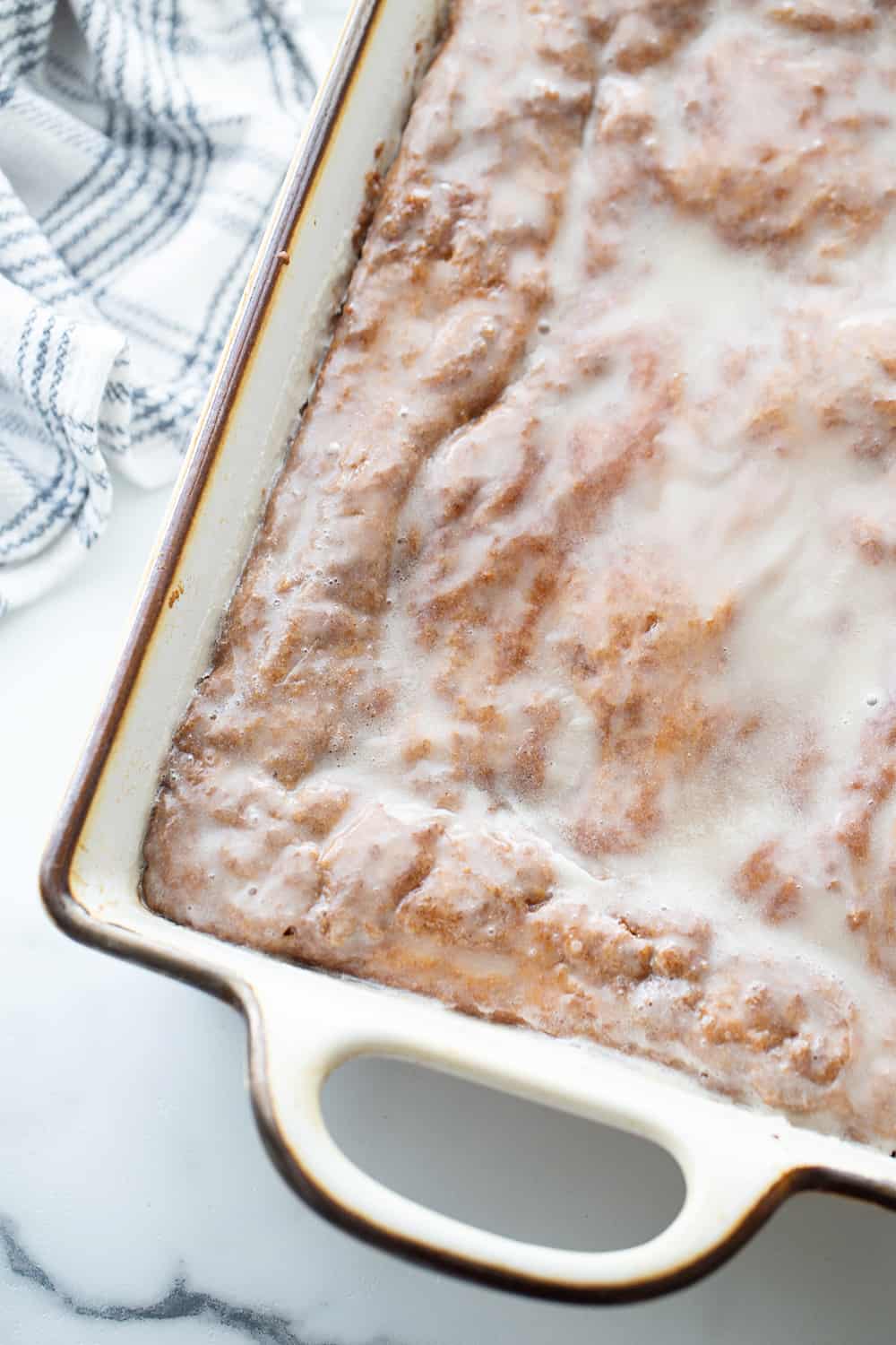 Honey Bun Cake in an oven pan.