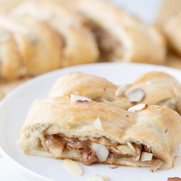 Easy Almond Braid - This easy almond braid is simple *and* totally scrumptious. Good luck not eating the entire beautifully braided dessert in one sitting! #halfscratched #dessert #brunch #almond #almonddessert #baking #almondbraid #braideddessert #recipe #dessertrecipe