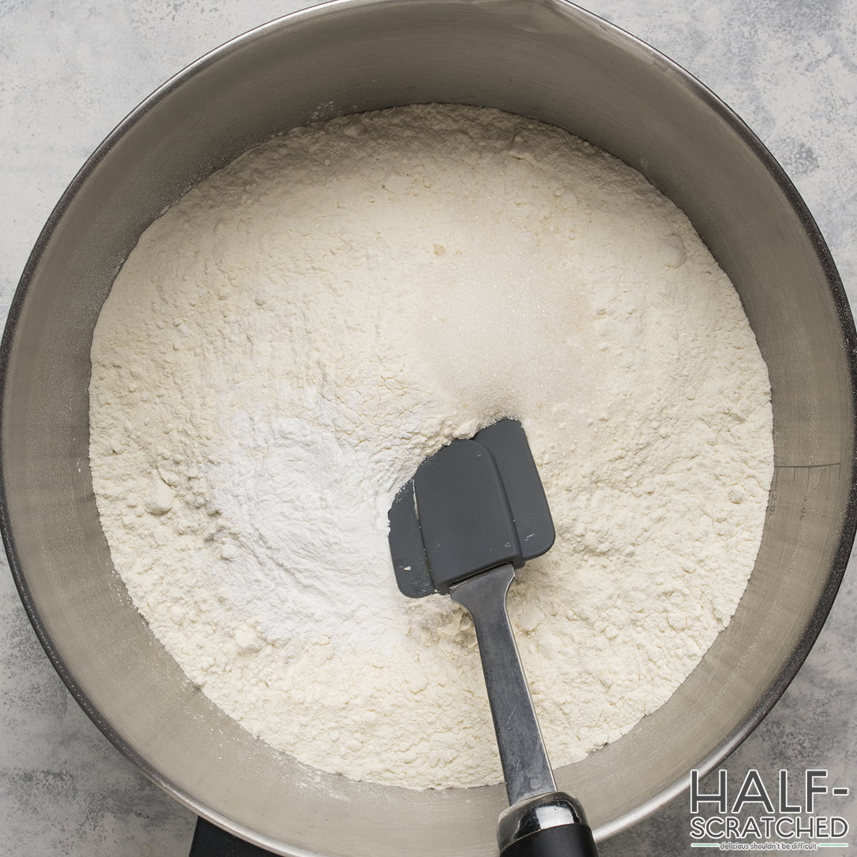 Flour in a bowl with baking powder