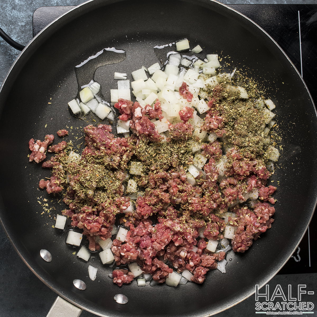 Sautéing onion with ground meat