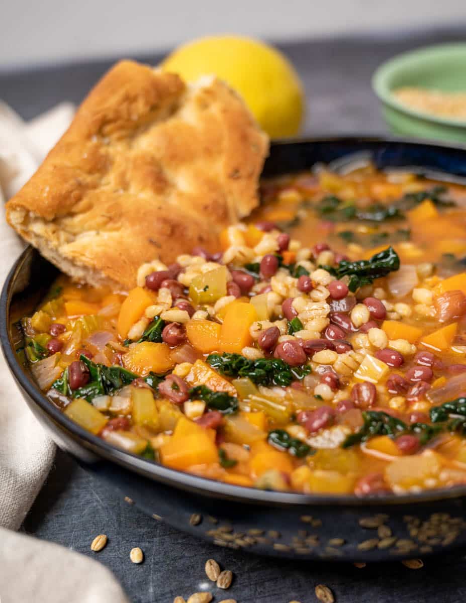 Adzuki Beans Soup with Pearl Barley and Kale