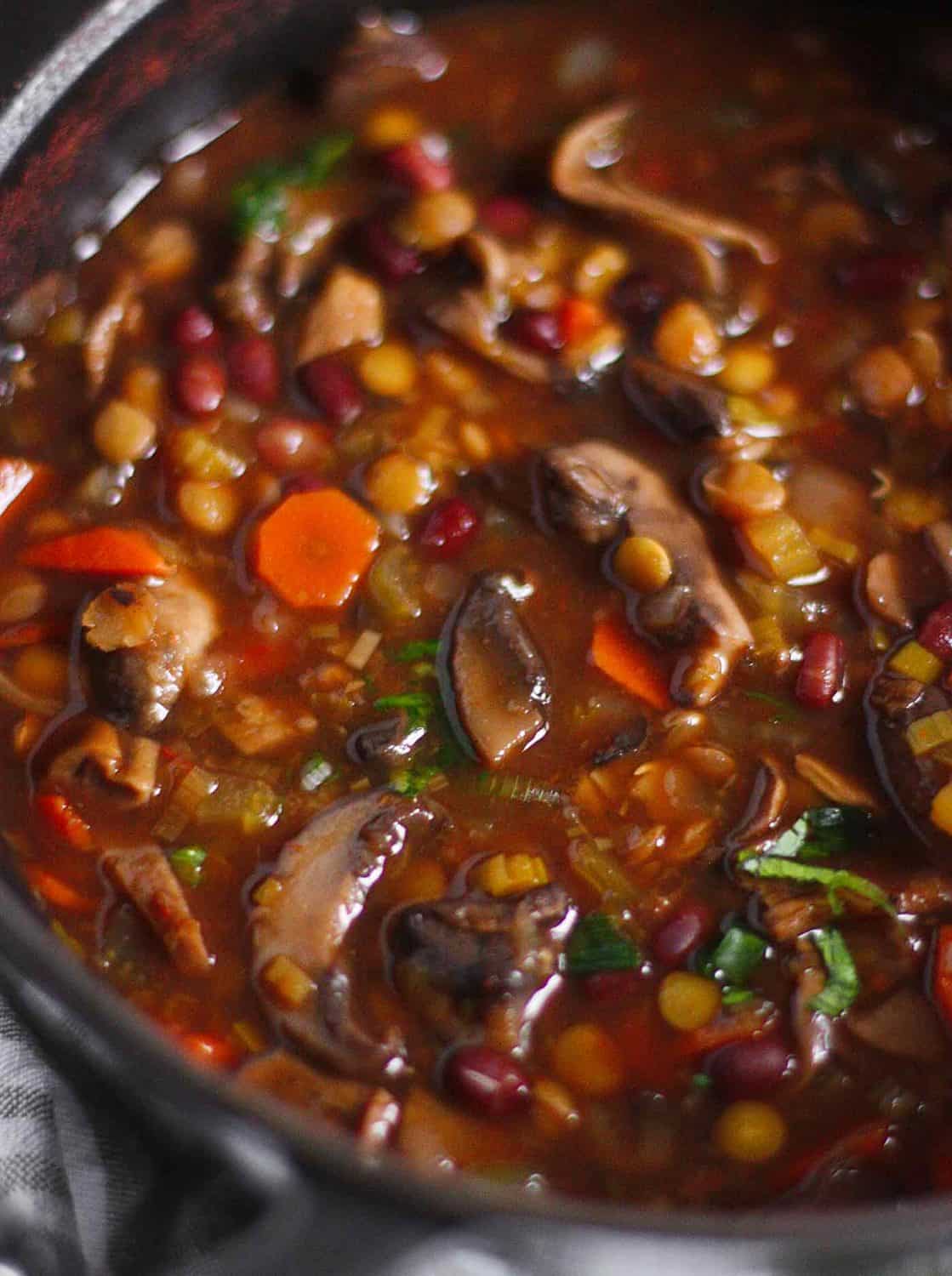 Mushroom Lentil Adzuki Bean Soup