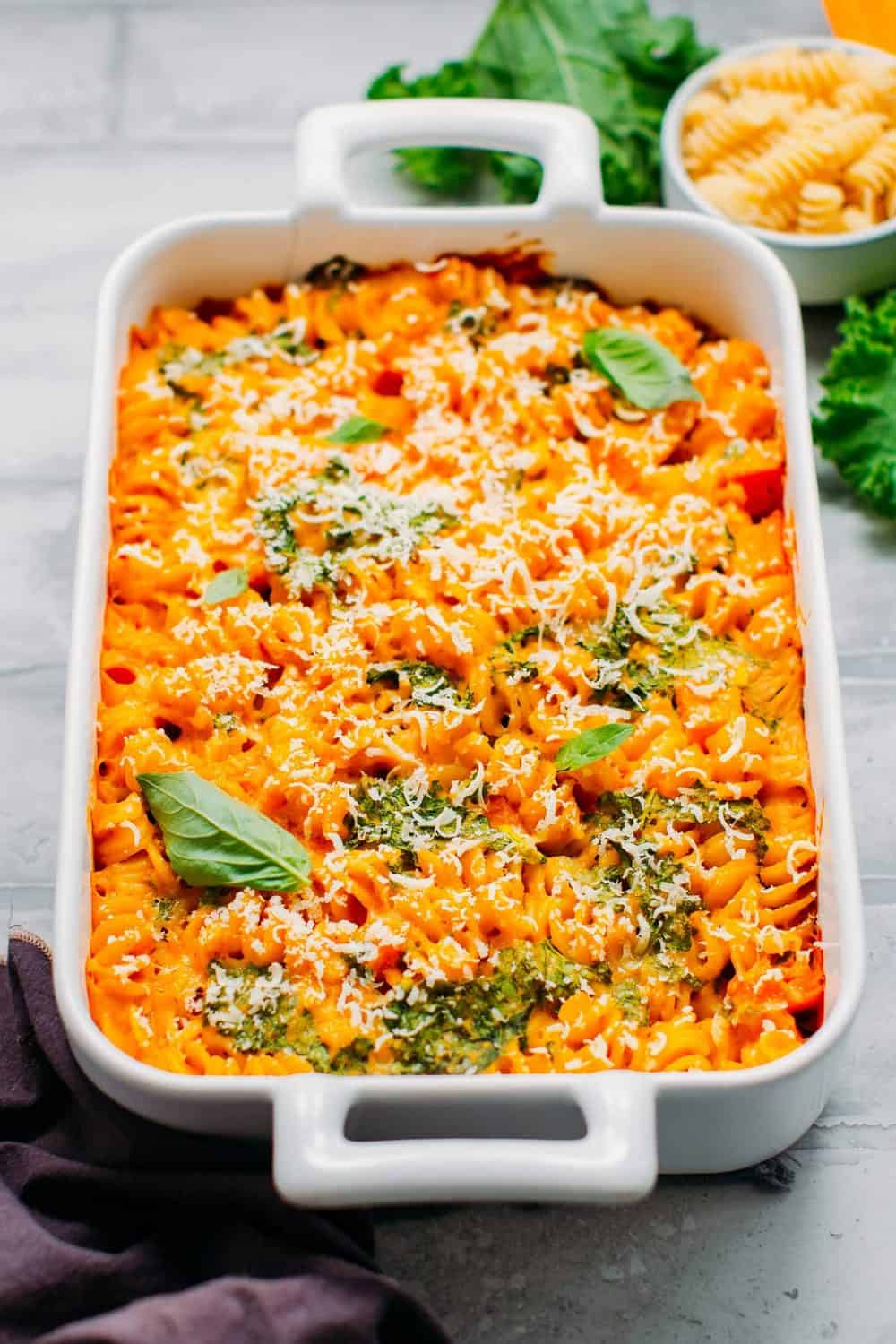 Cheesy Pumpkin and Kale Pasta Bake