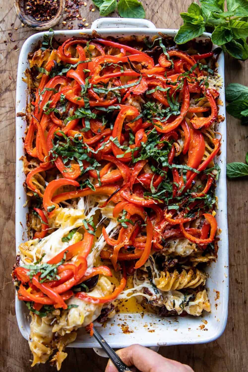 One Pan Baked Cheesy Basil Pasta