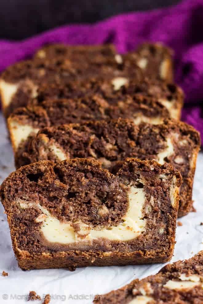 Cheesecake Stuffed Chocolate Banana Bread