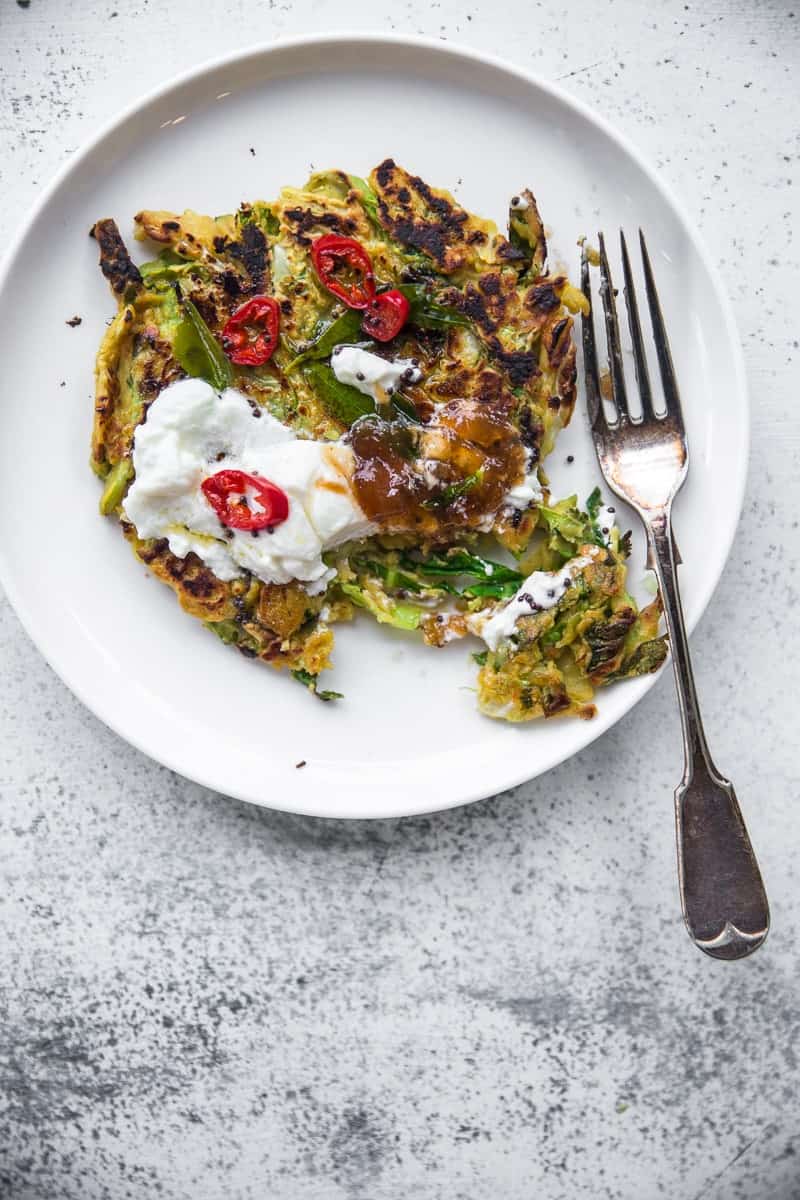 Crispy Cabbage Fritter With Chilli And Curry Leaf Oil