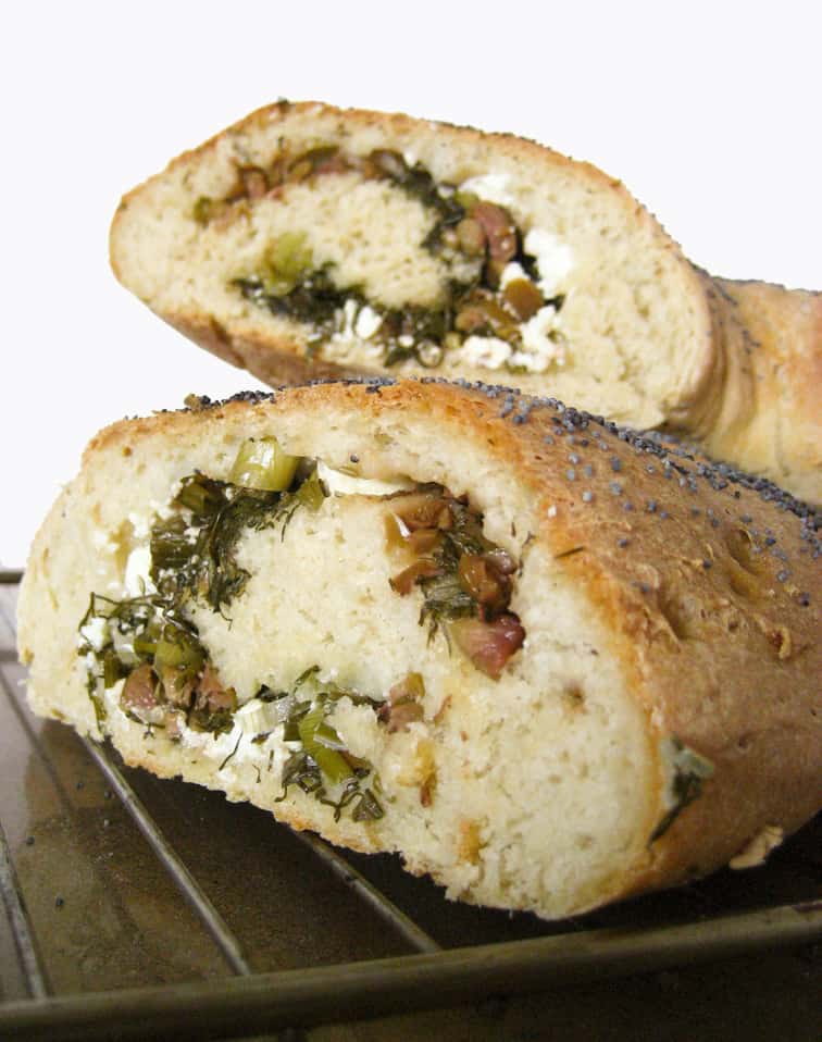 Stuffed Bread with Feta, Dill and Olives