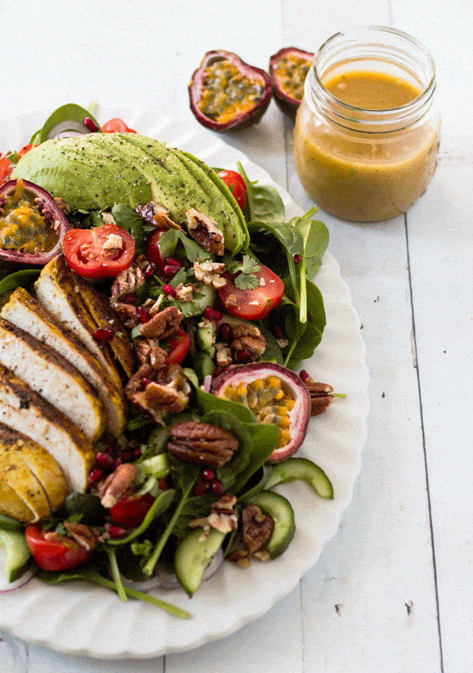 Avocado Chicken Salad Recipe with Passion Fruit Vinaigrette