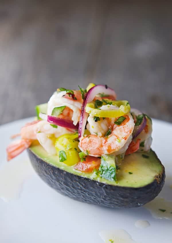 Peperoncini Shrimp Ceviche Stuffed Avocados