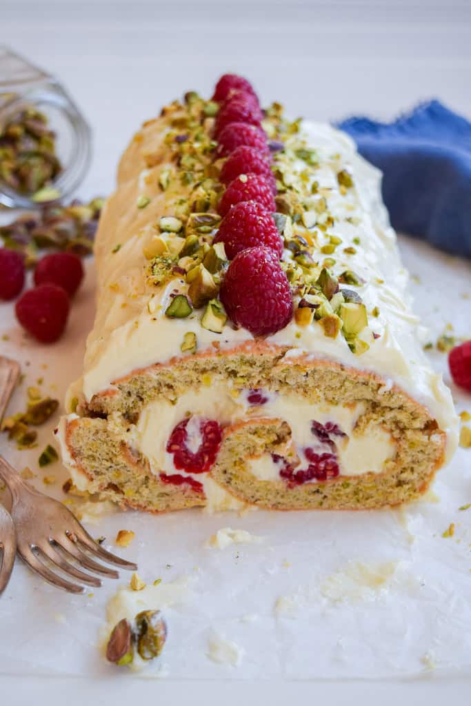 Raspberry, Pistachio & White Chocolate Roulade