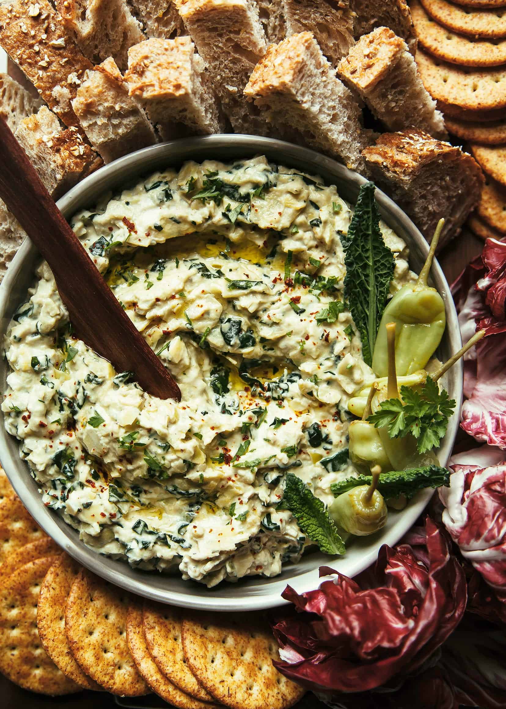 Spicy Pepperoncini, Artichoke and Kale Dip