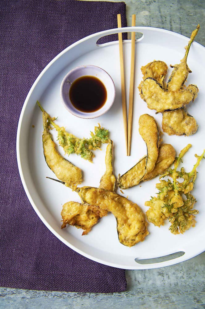 Miso Aubergine and Mizuna Tempura with Ponzu Joyu