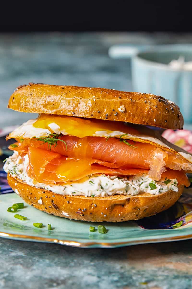 Breakfast Bagel Sandwich with Smoked Salmon