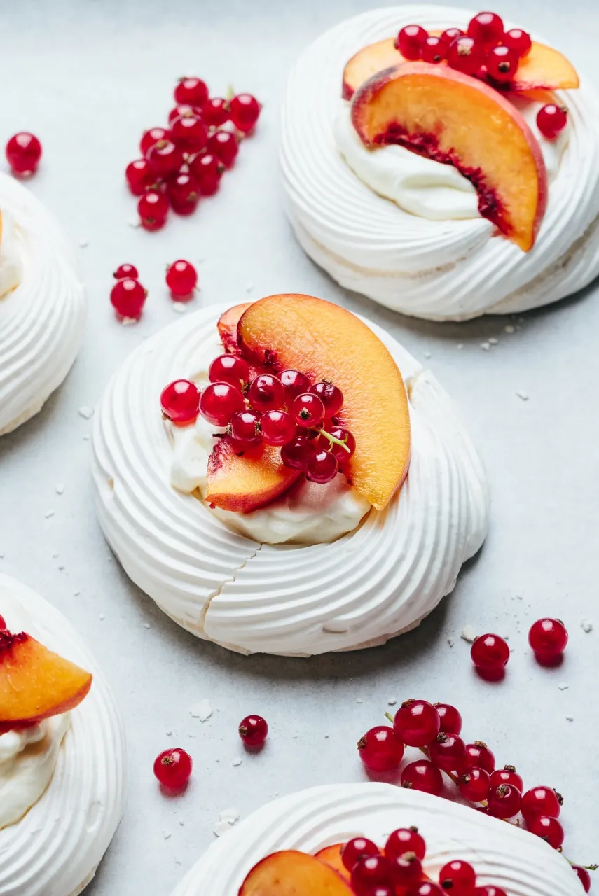 Red Currant Peach Pavlova Nests