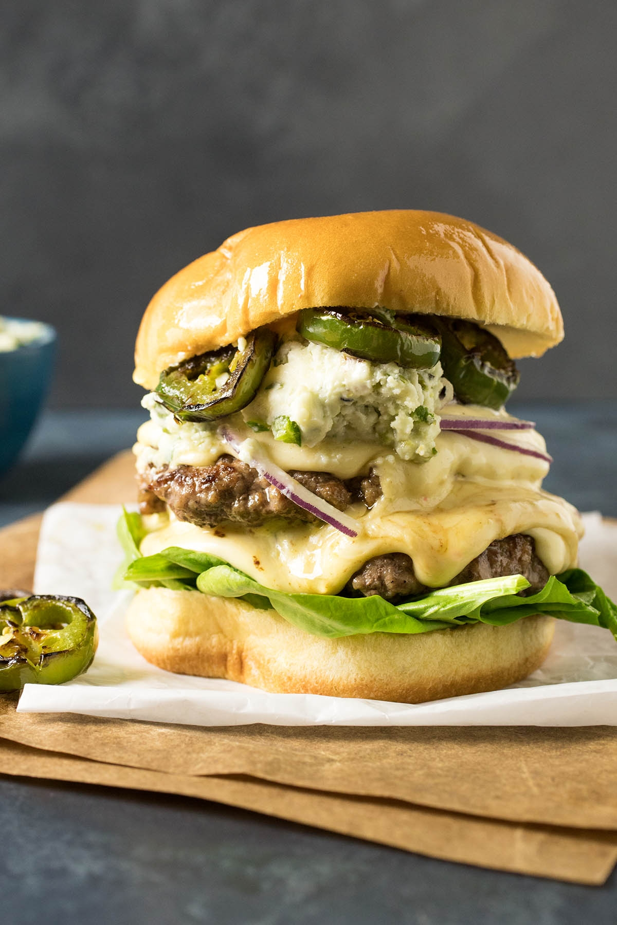 Smashburgers With Charred Serrano-Blue Cheese Butter