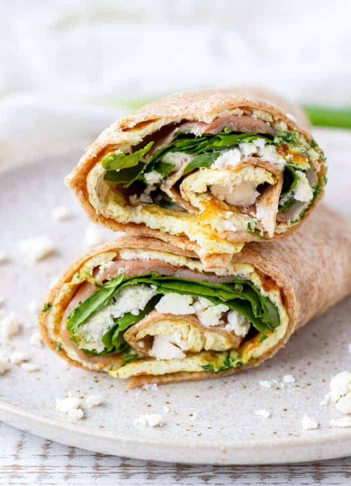 Egg White Wraps with Smoked Salmon, Spinach and Feta