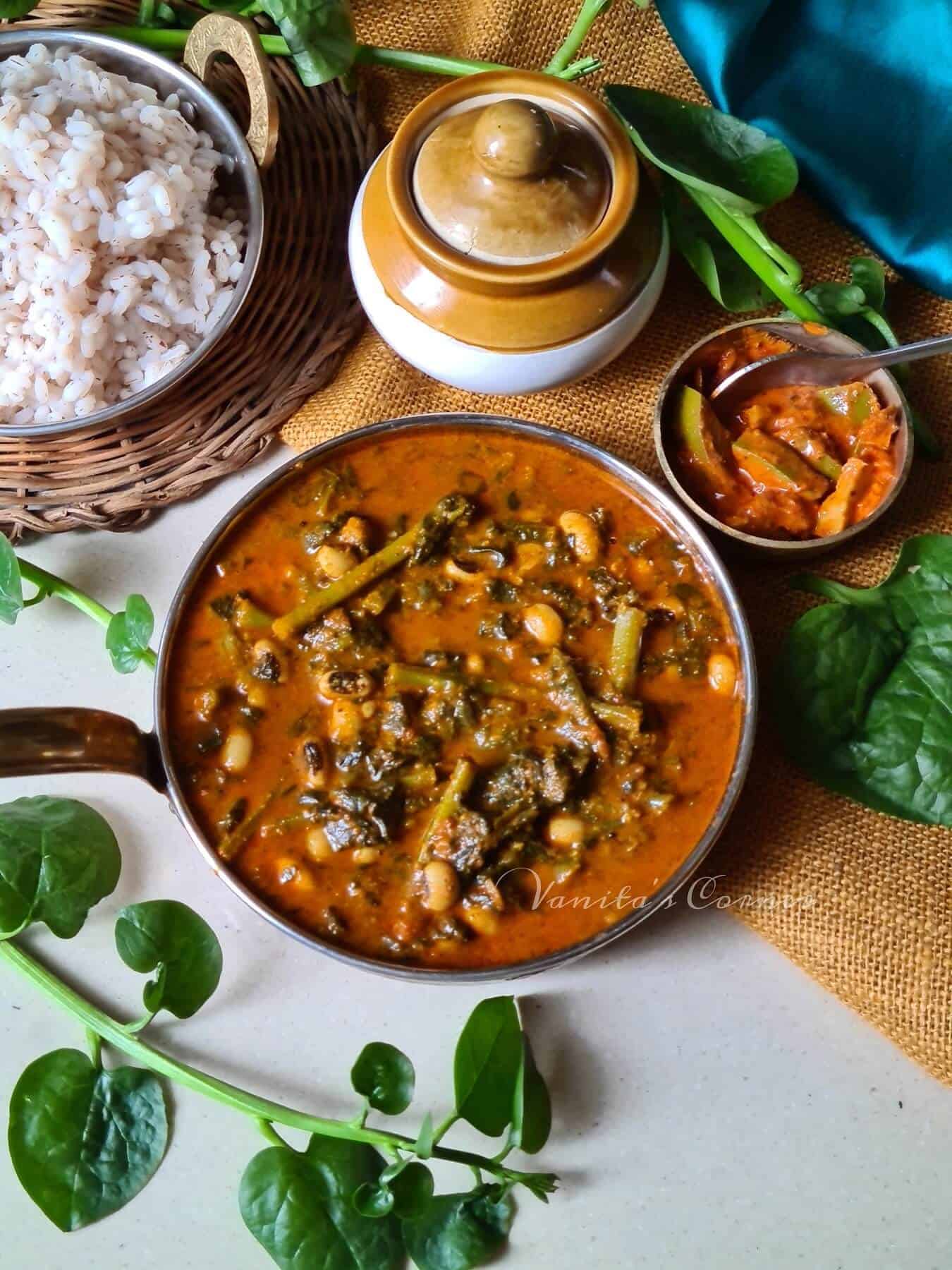 Malabar Spinach and Black Eyed Peas Curry