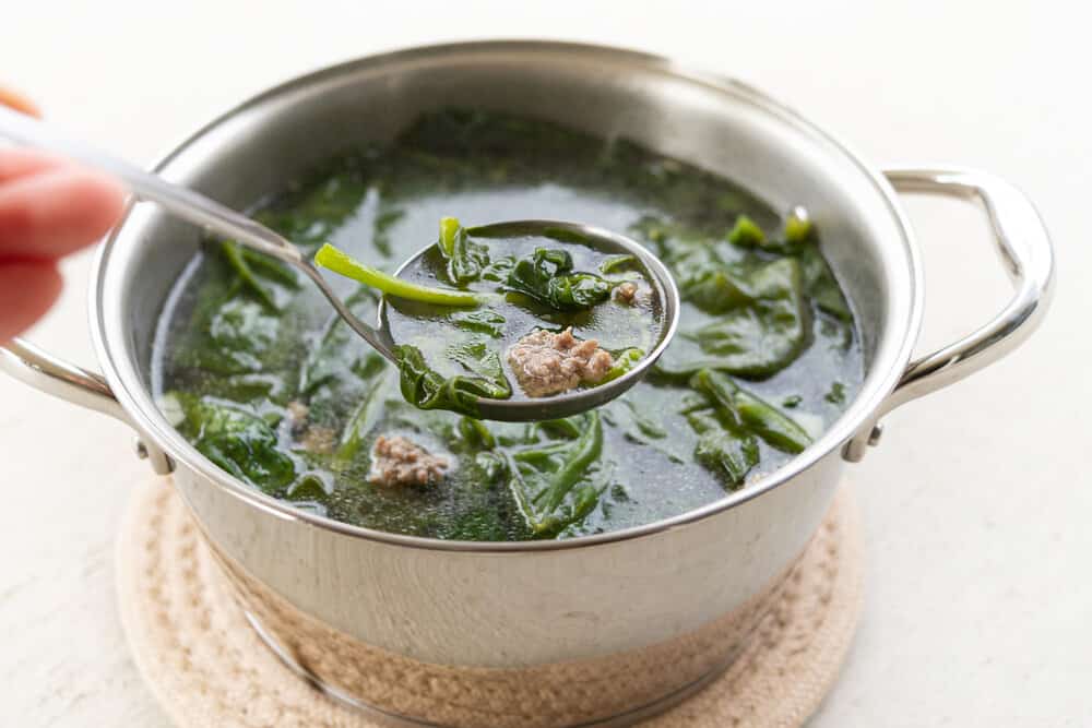 Vietnamese Malabar Spinach & Ground Beef Soup