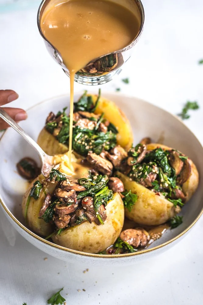 Stuffed Baked Potatoes with Mushroom and Spinach