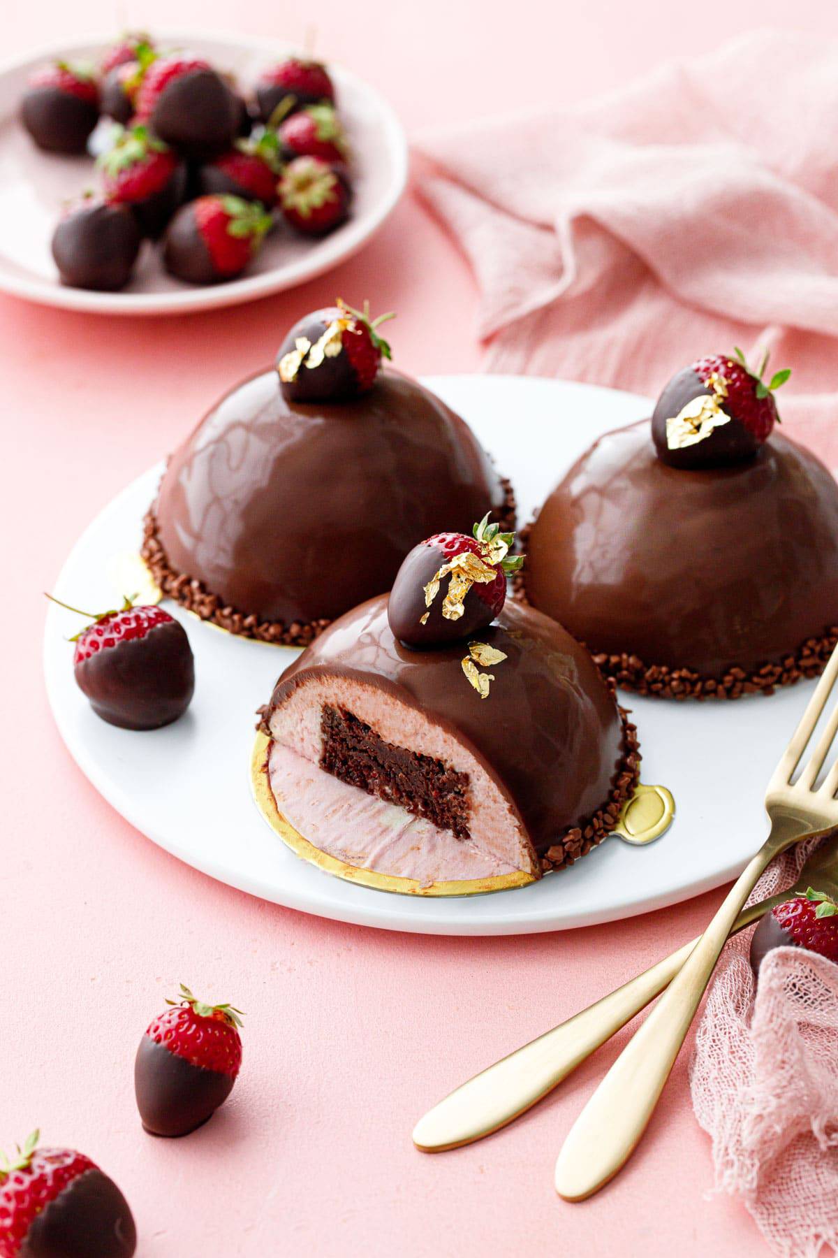 Chocolate Covered Strawberry Mousse Cakes