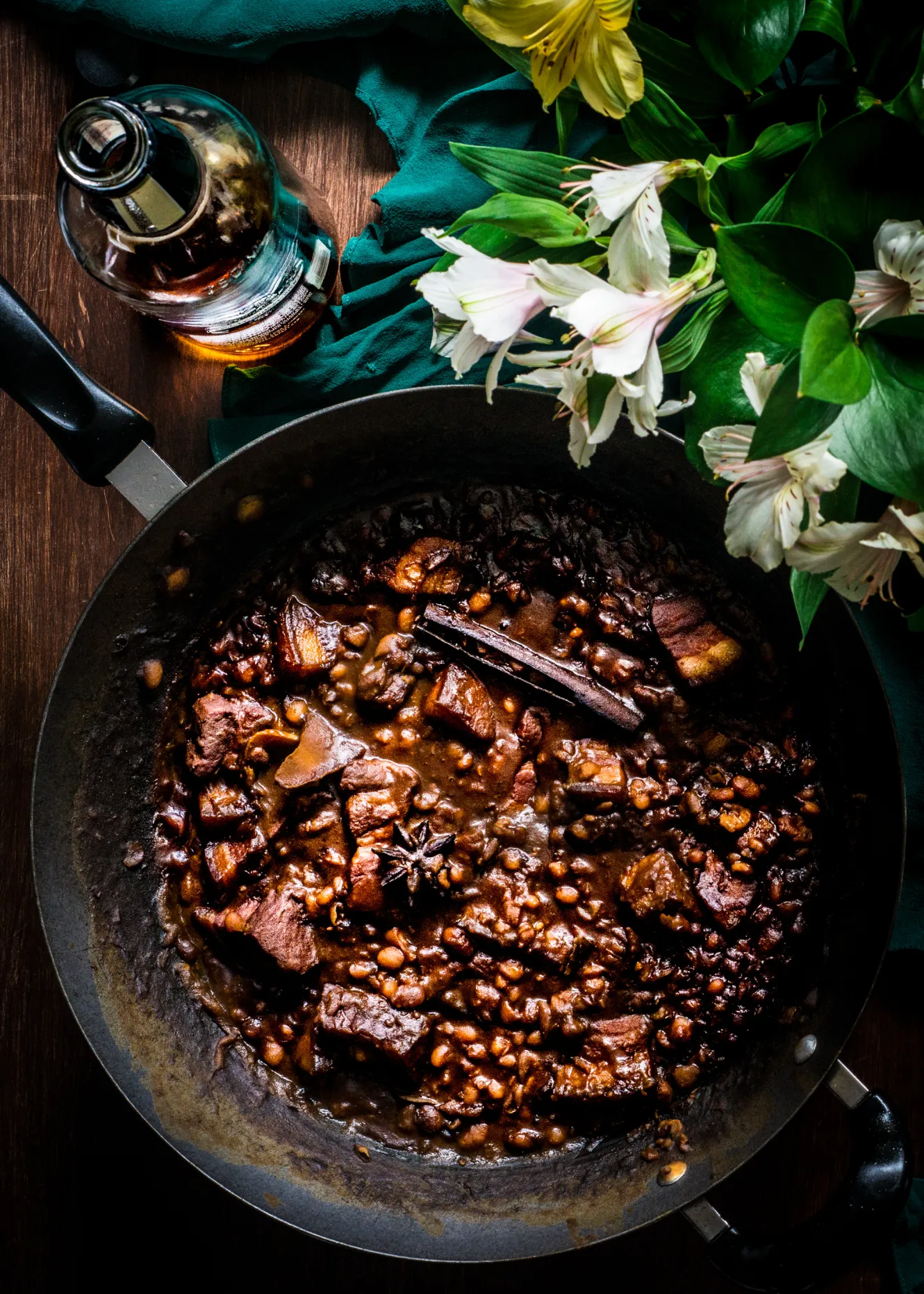 Braised Pork Belly and Beans with Molasses and Star Anise