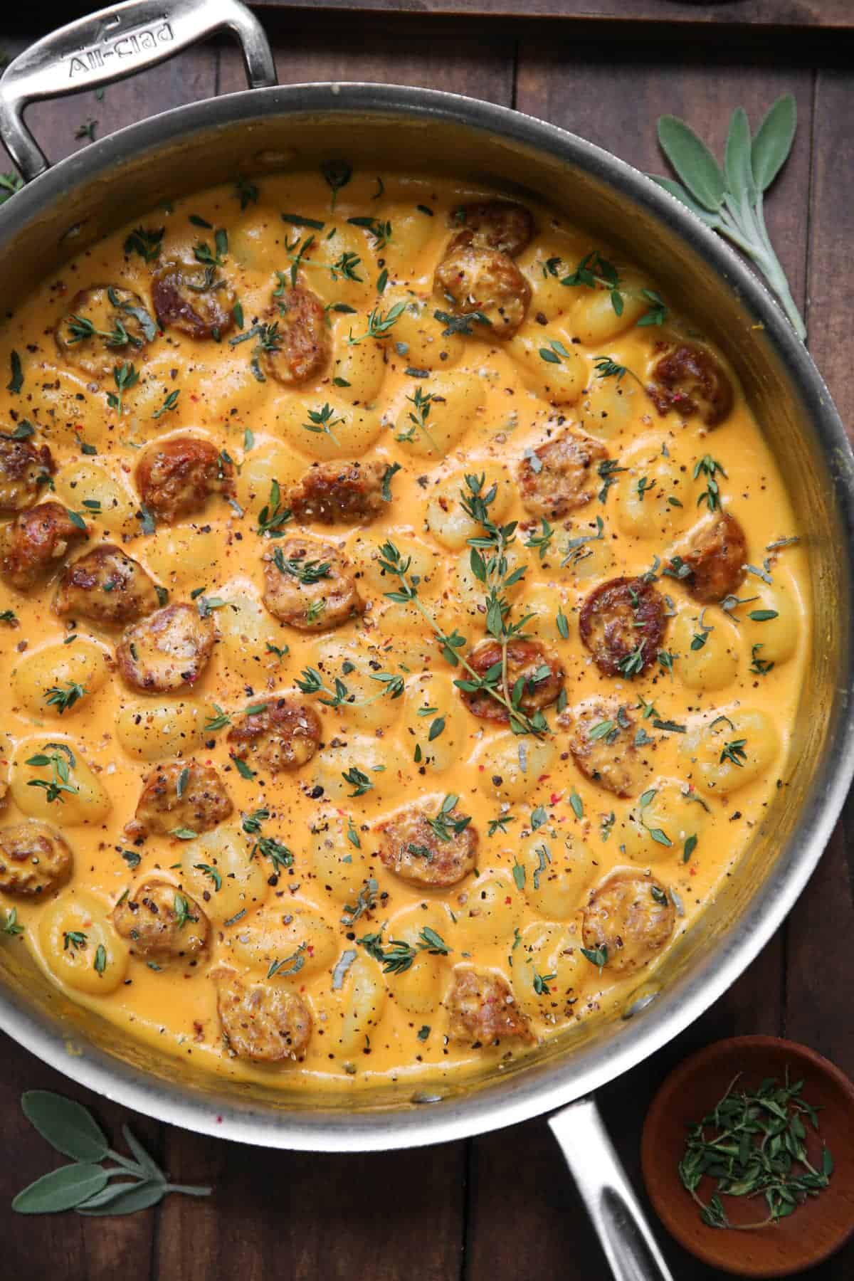 Creamy Butternut Squash Gnocchi with Sausage, Thyme and Sage