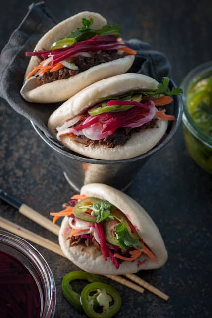 Steamed Bun Bahn Mi with Braised Beef Cheeks