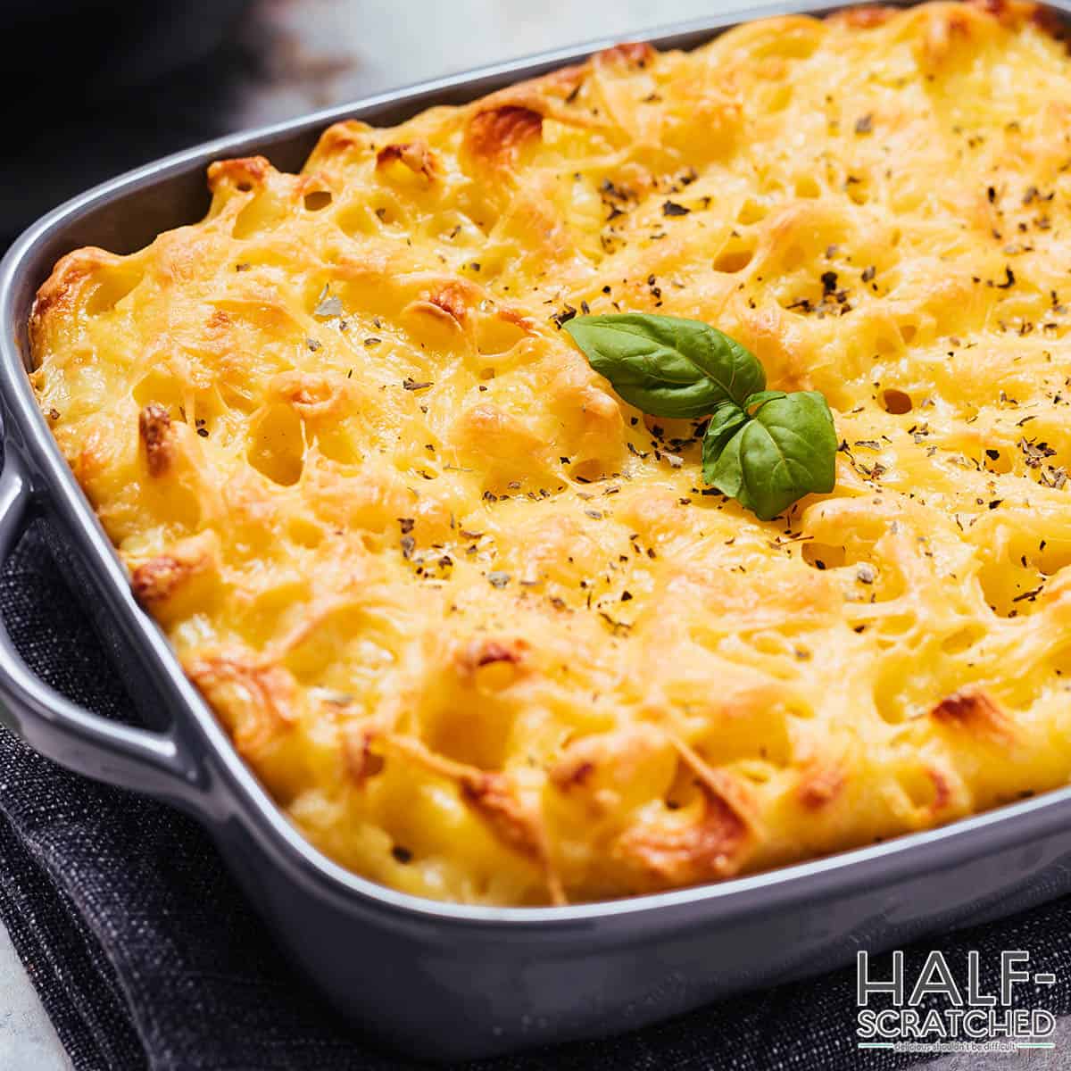 Mac and cheese in oven at 400F