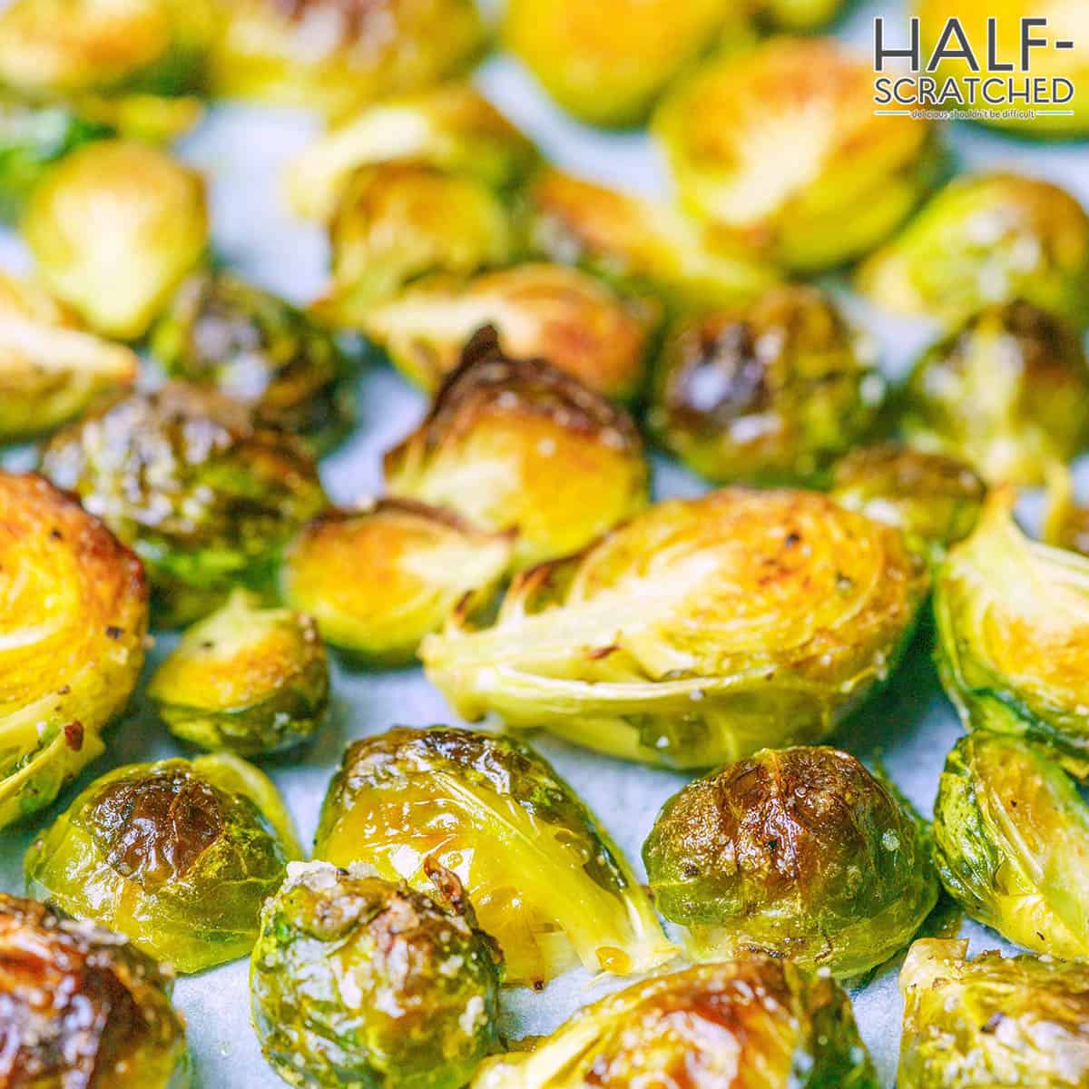Brussels sprouts on a baking tray