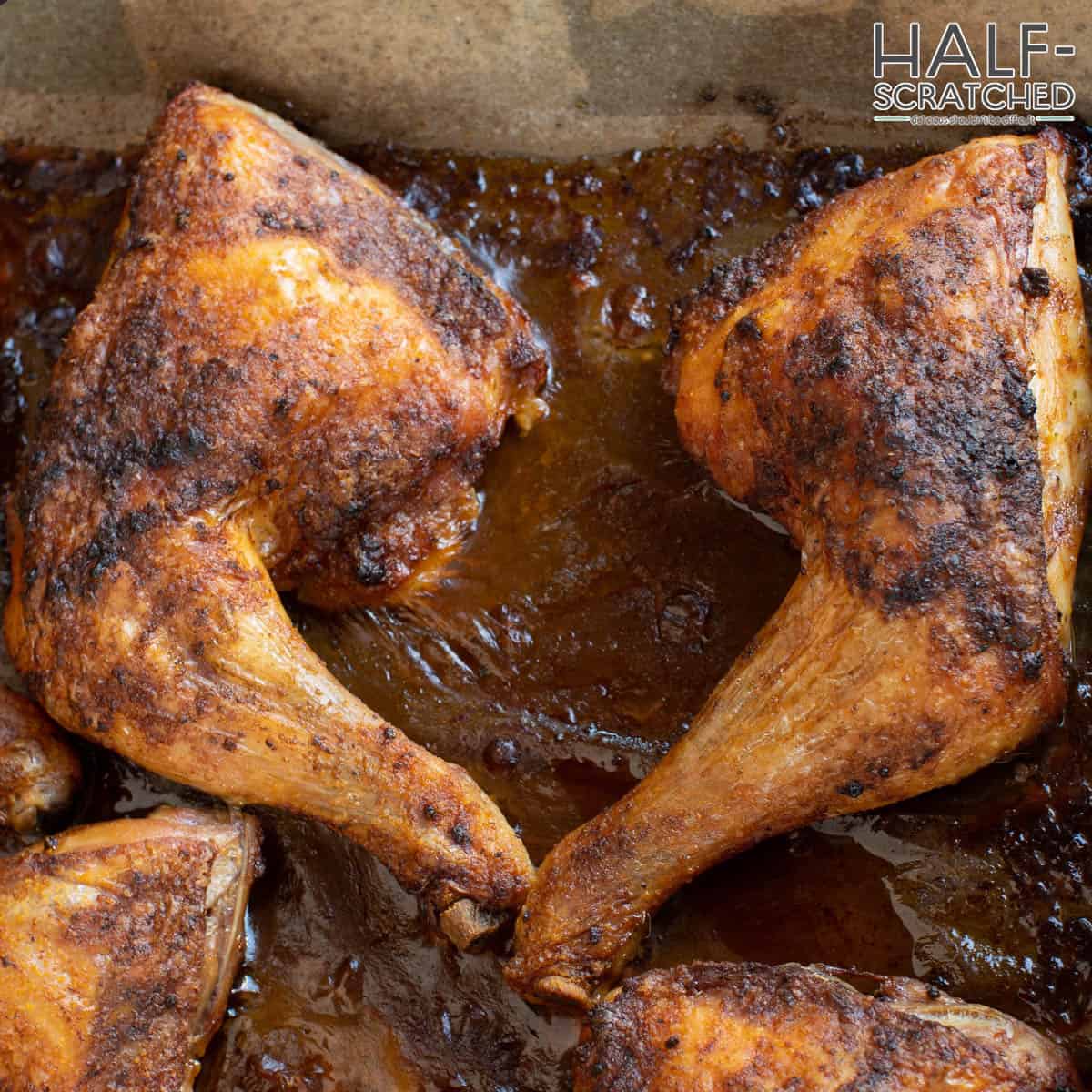 Baked Chicken thighs on an oven tray