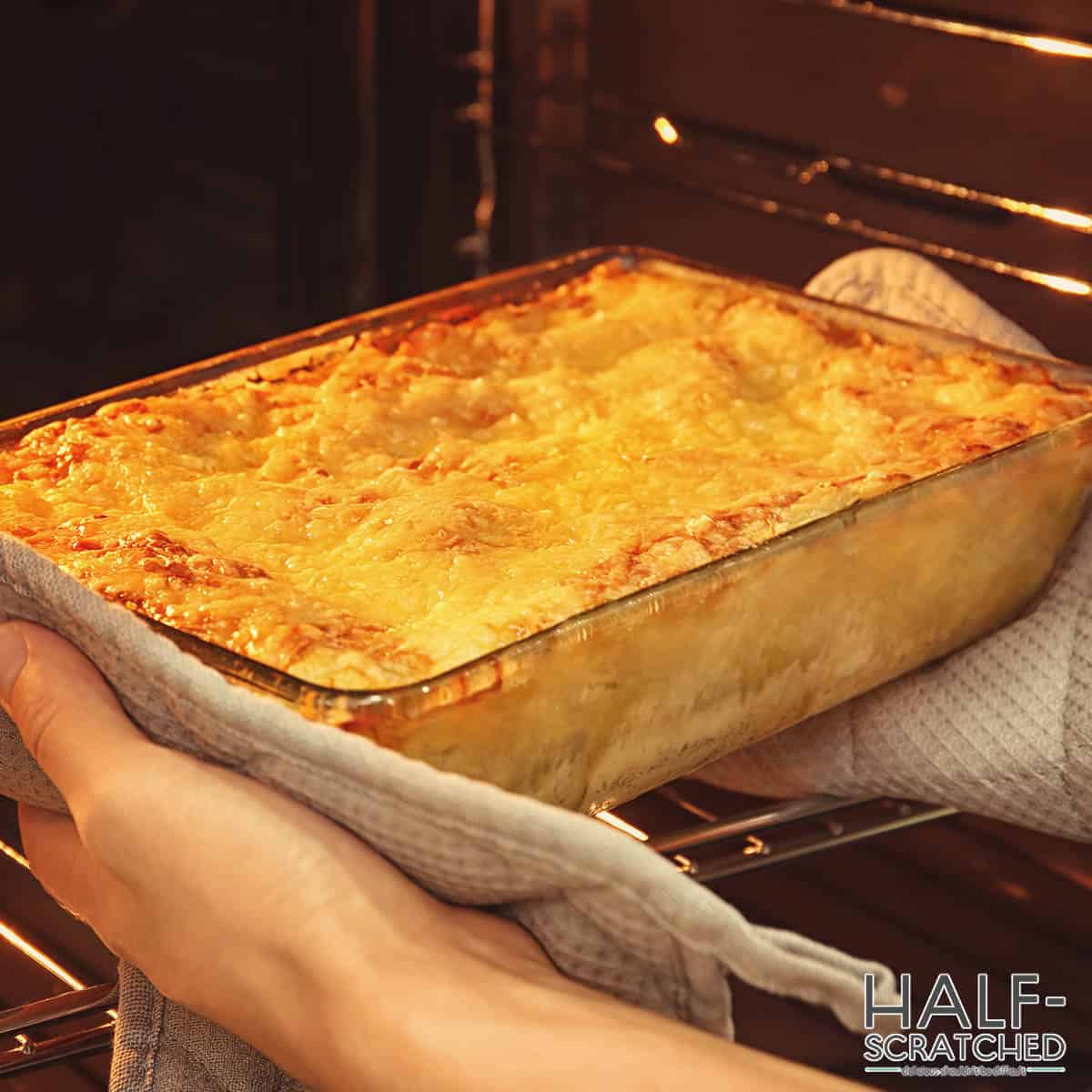 Lasagne in glass pan