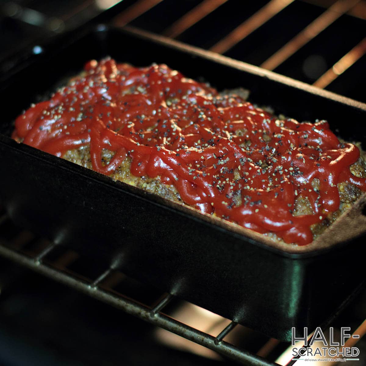 Meatloaf baking in oven