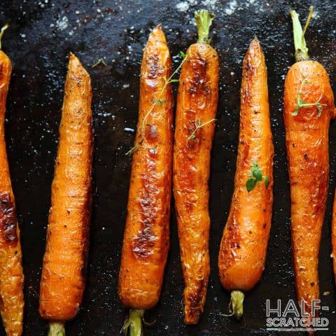 Roasted carrots in oven at 400 F
