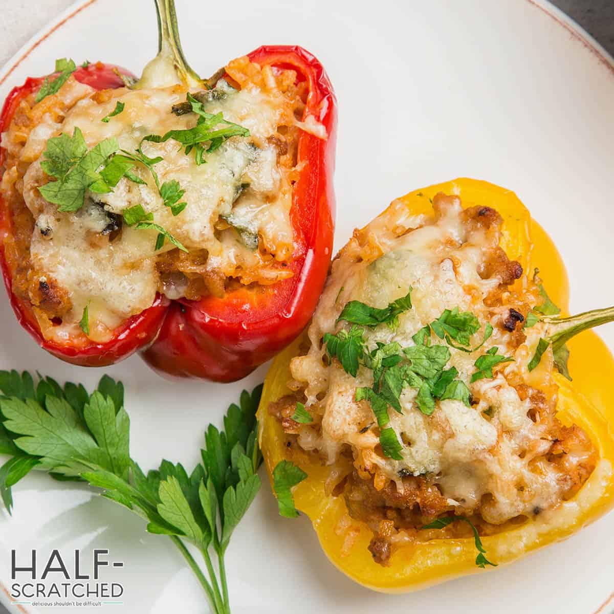 Stuffed peppers in oven at 400F